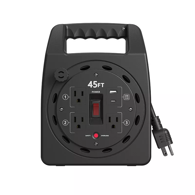 3 çıkış USB2.4a Aşırı Yük Korumalı 45ft Plastik Kordon Makarası 3 çıkış USB2.4a Aşırı Yük Korumalı 45ft Plastik Kordon Makarası