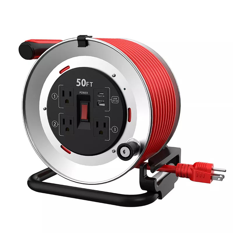 3 çıkış USB4A Metal Kablo Makarası 50ft